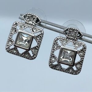 Premier Designs Memoir Retired Art Deco Square Rhinestone Earrings